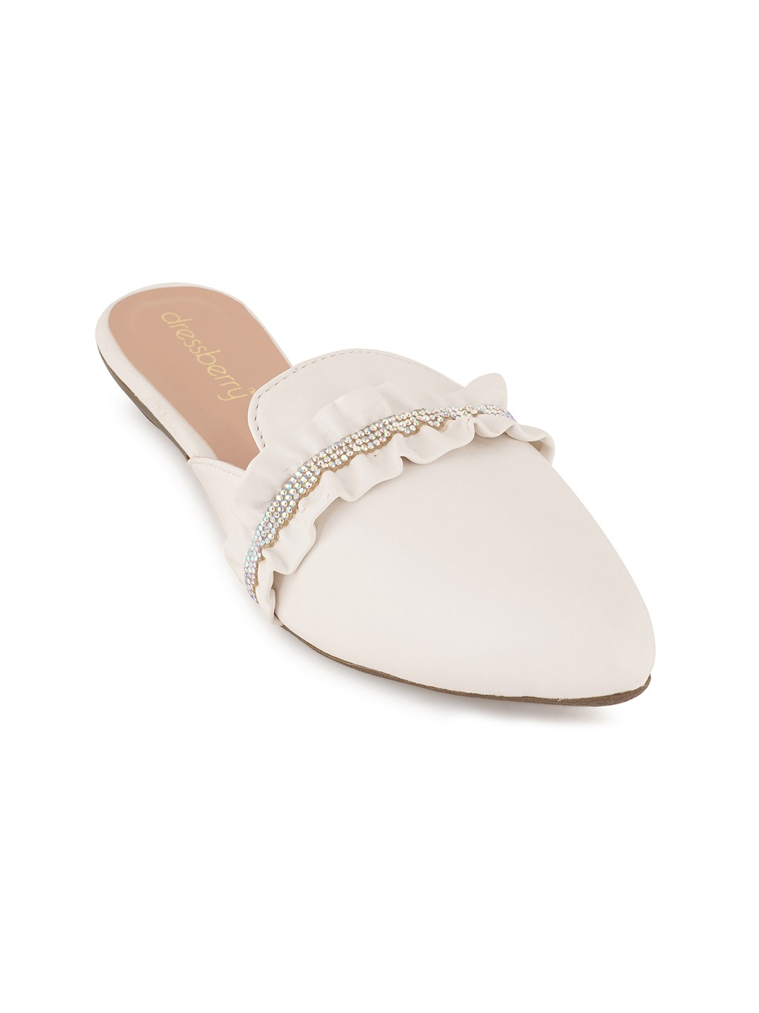 

DressBerry Embellished Pointed Toe Mules, White