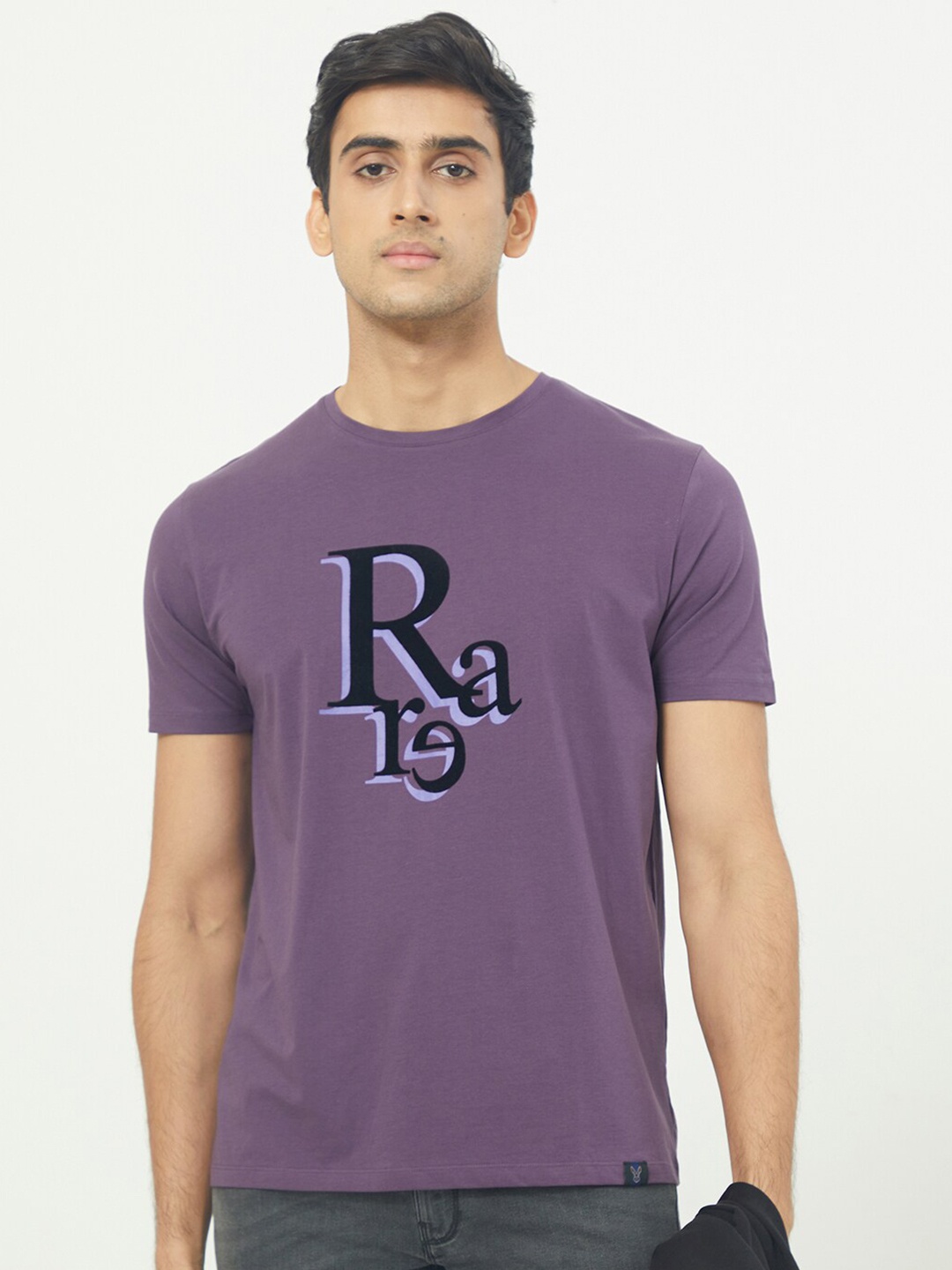 

RARE RABBIT Men Cero Typography Printed Slim Fit Cotton T-Shirt, Purple