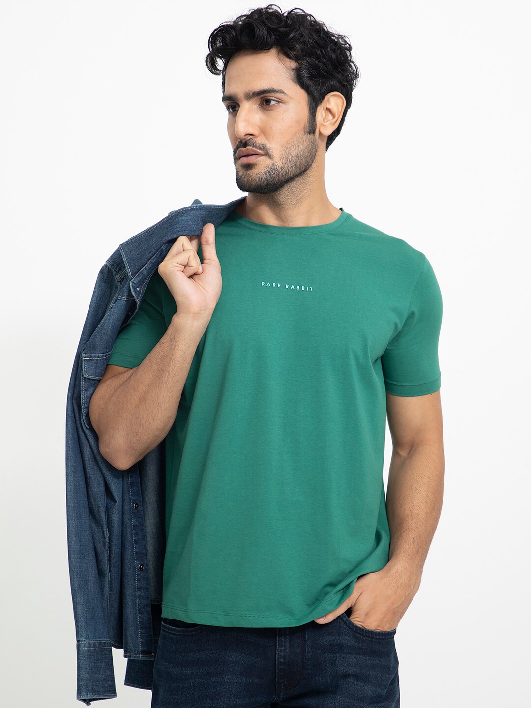 

RARE RABBIT Men Rings-4 Slim Fit Solid Polo Collar T-Shirt, Green