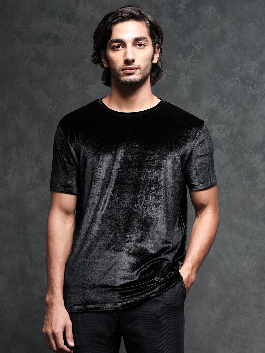 

RARE RABBIT Men Rings-4 Slim Fit Solid Polo Collar T-Shirt, Black