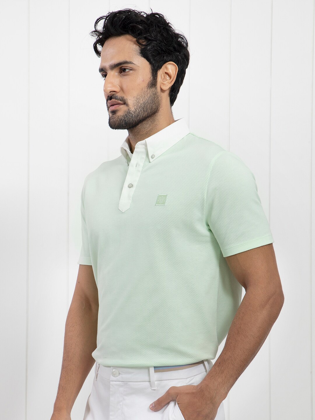 

RARE RABBIT Men Parmat Polo Collar Cotton Slim Fit T-Shirt, Green
