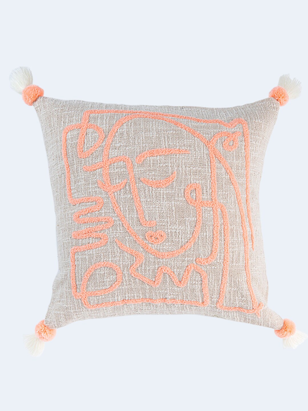 

Tistabene White & Peach-Coloured Embroidered Cotton Square Cushion Cover