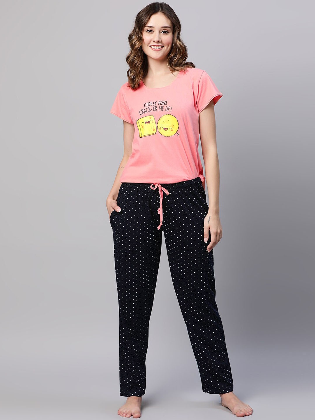 

AV2 Printed Pure Cotton Night suit, Peach