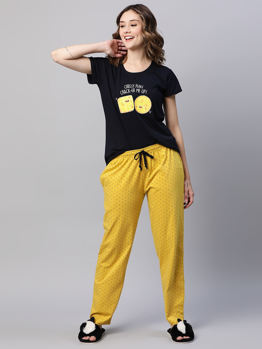 

AV2 Typography Printed Pure Cotton Night suit, Navy blue