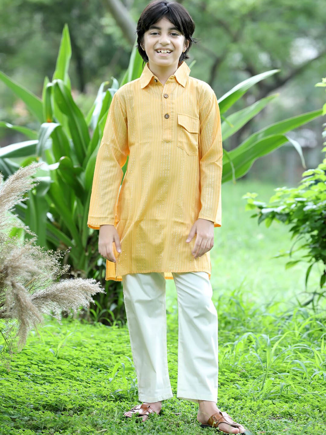 

Cutiekins Boys Shirt Collar Pathani Kurta with Pyjamas, Mustard
