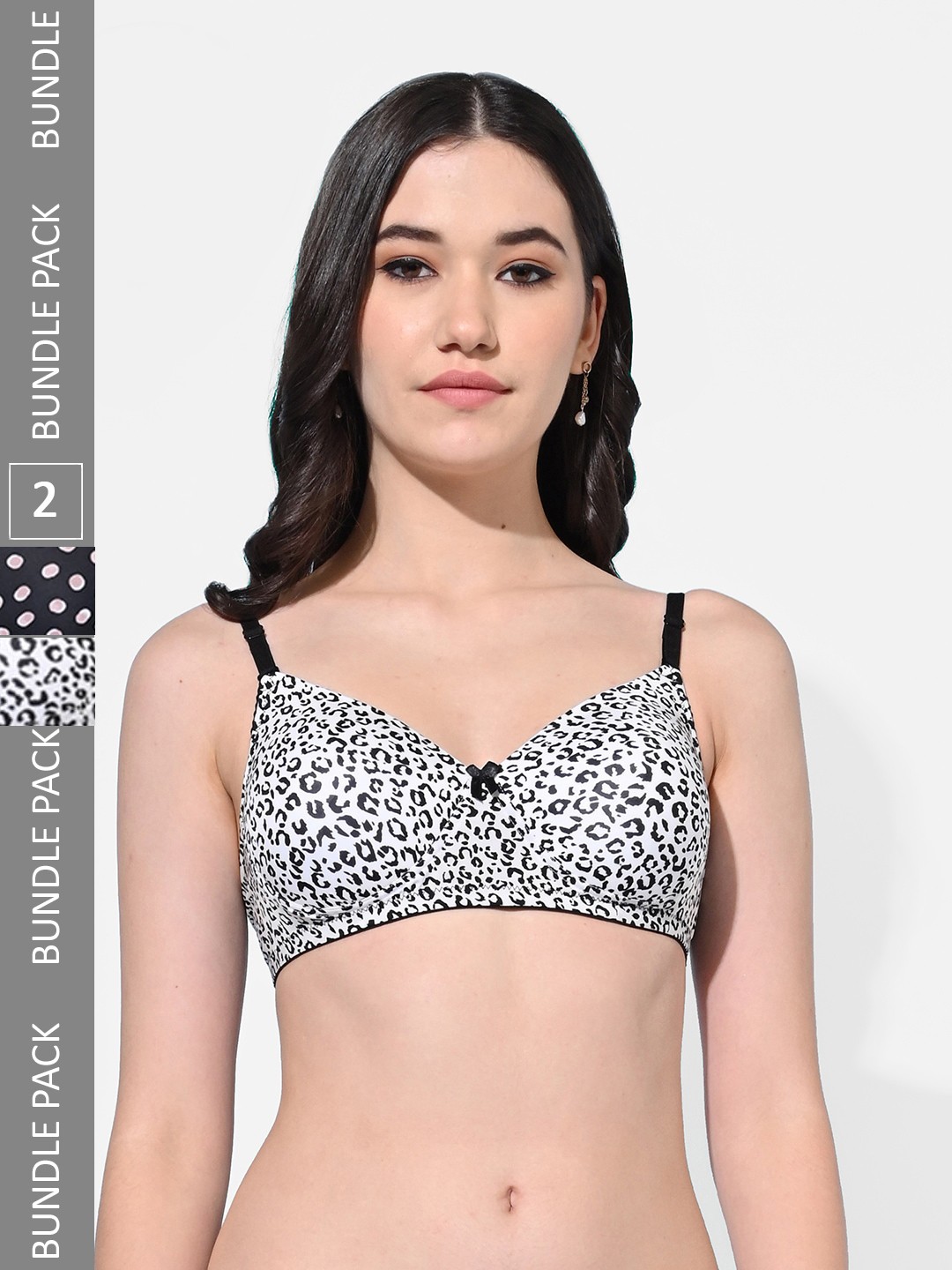 

FIMS Pack of 2 Printed Full Coverage Lightly Padded Everyday Bra-All Day Comfort, Black