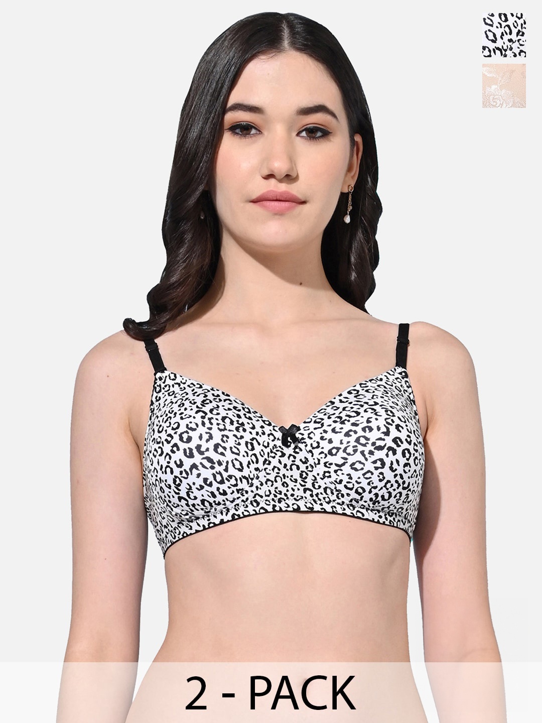 

FIMS Pack Of 2 Animal Lightly Padded Full Coverage Everyday Bra With All Day Comfort, Black