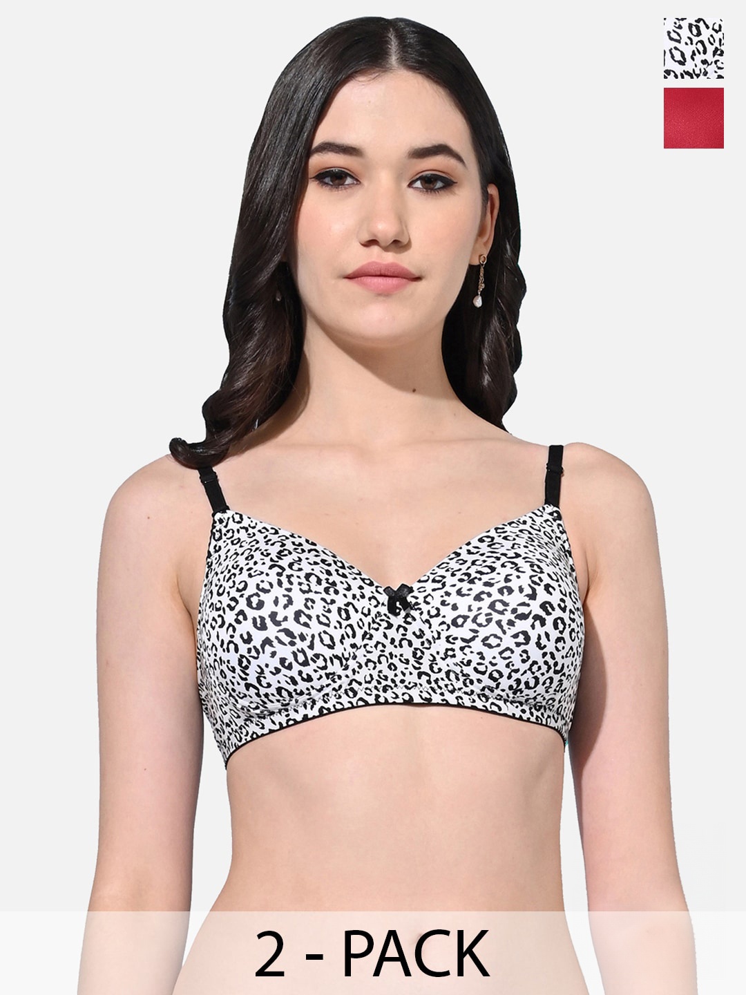 

FIMS Pack Of 2 Animal Lightly Padded Full Coverage Everyday Bra With All Day Comfort, Black