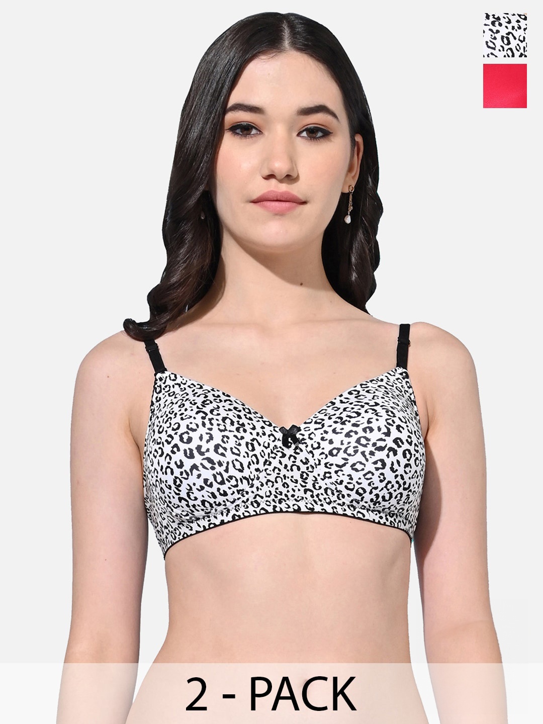 

FIMS Pack Of 2 Animal Lightly Padded Full Coverage Everyday Bra With All Day Comfort, Black