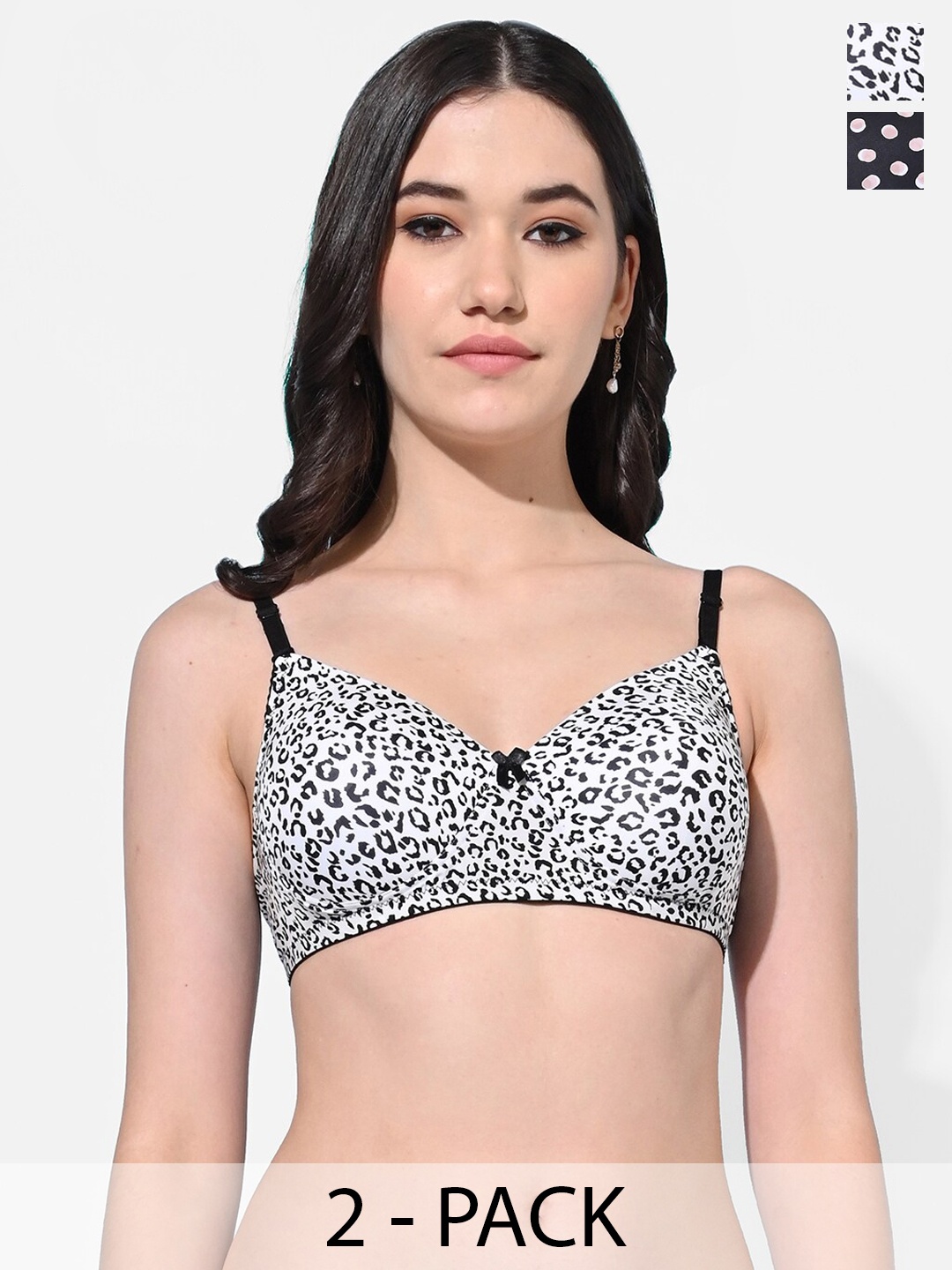 

FIMS Pack Of 2 Animal Lightly Padded Full Coverage Everyday Bra With All Day Comfort, Black