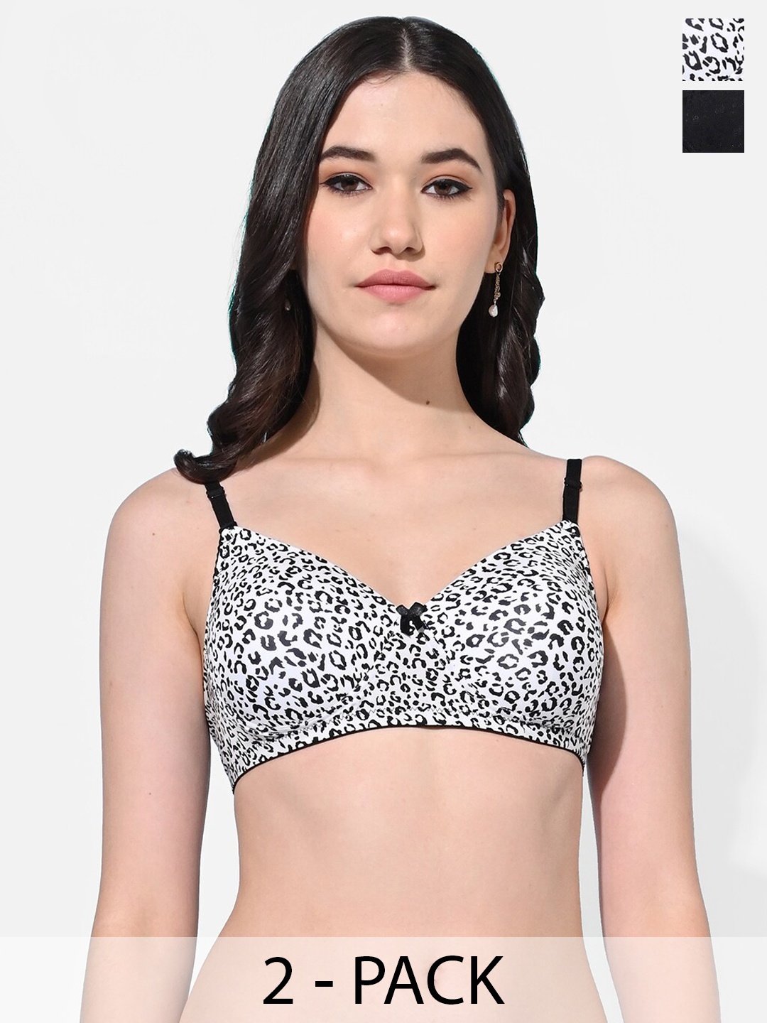 

FIMS Pack Of 2 Animal Lightly Padded Full Coverage Everyday Bra With All Day Comfort, Black