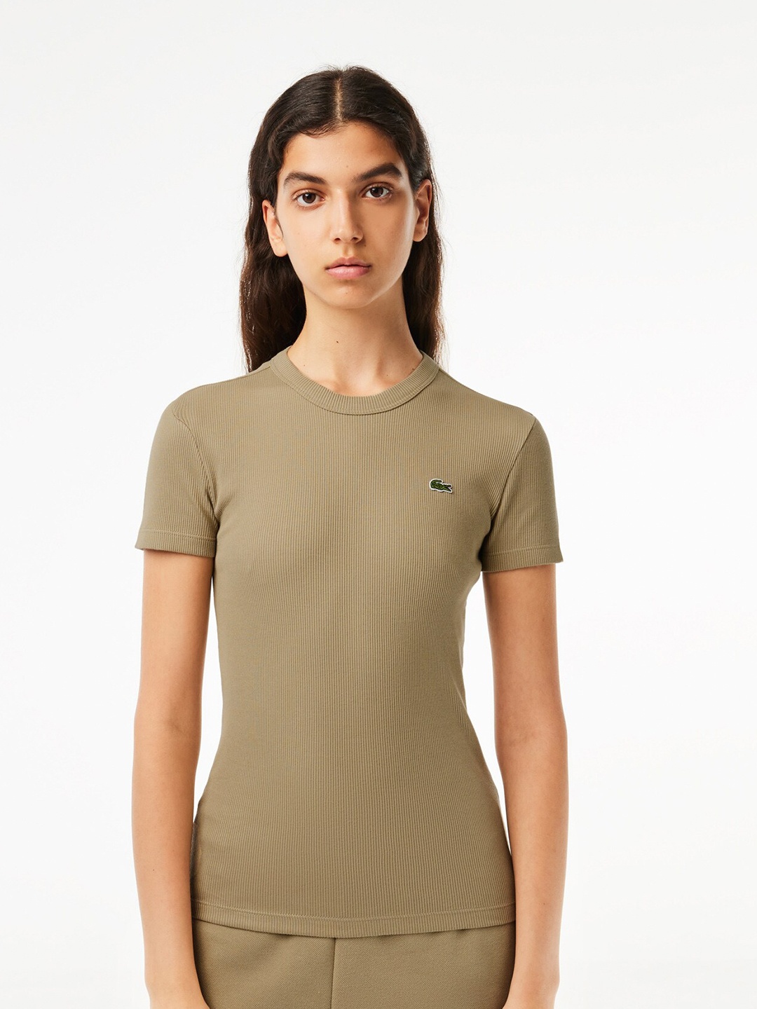 

Lacoste Self Design Slim Fit Pure Cotton T-Shirt, Beige