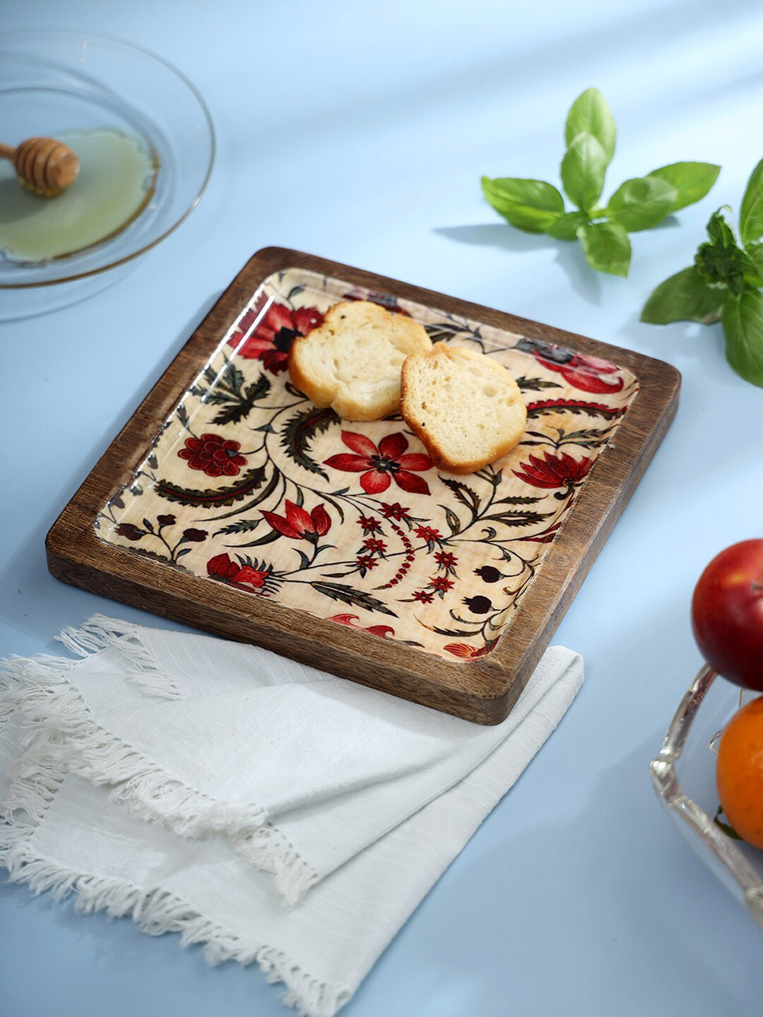 

DULI Brown & Red Printed Wooden Serving Tray