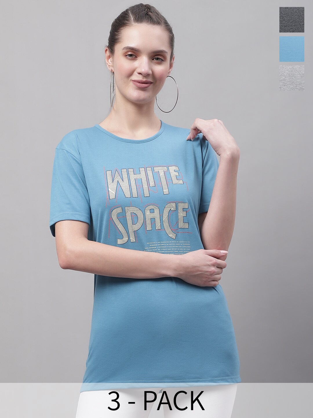 MACK JONNEY Pack Of 3 Typography Printed Cotton T-shirt, Blue