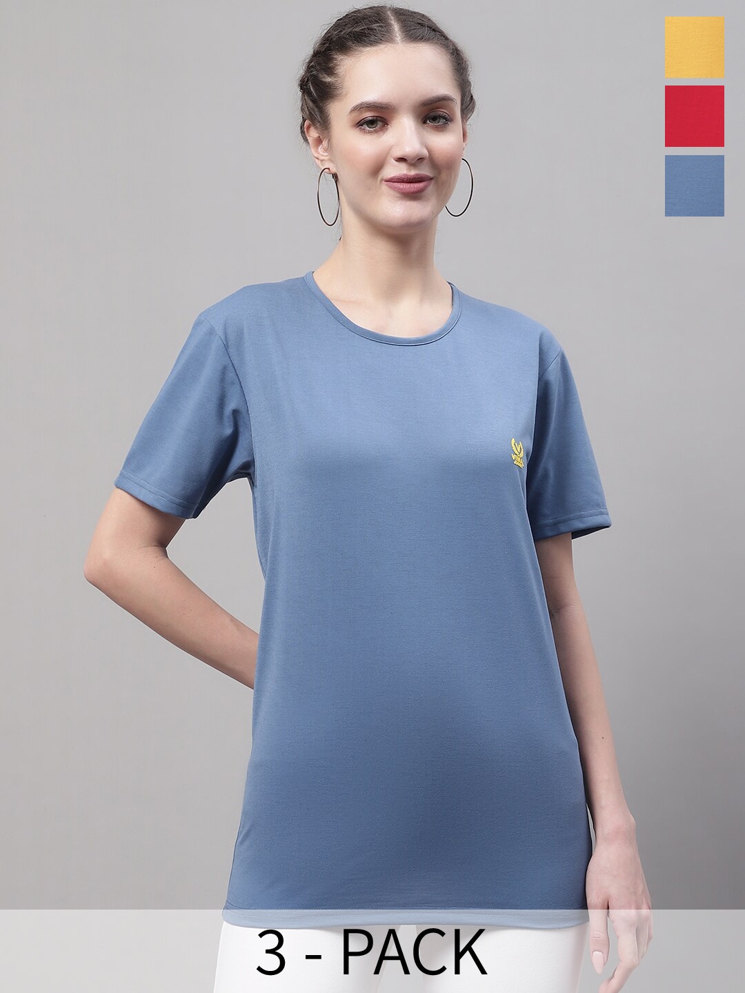 

VIMAL JONNEY Pack Of 3 Cotton T-shirt, Blue