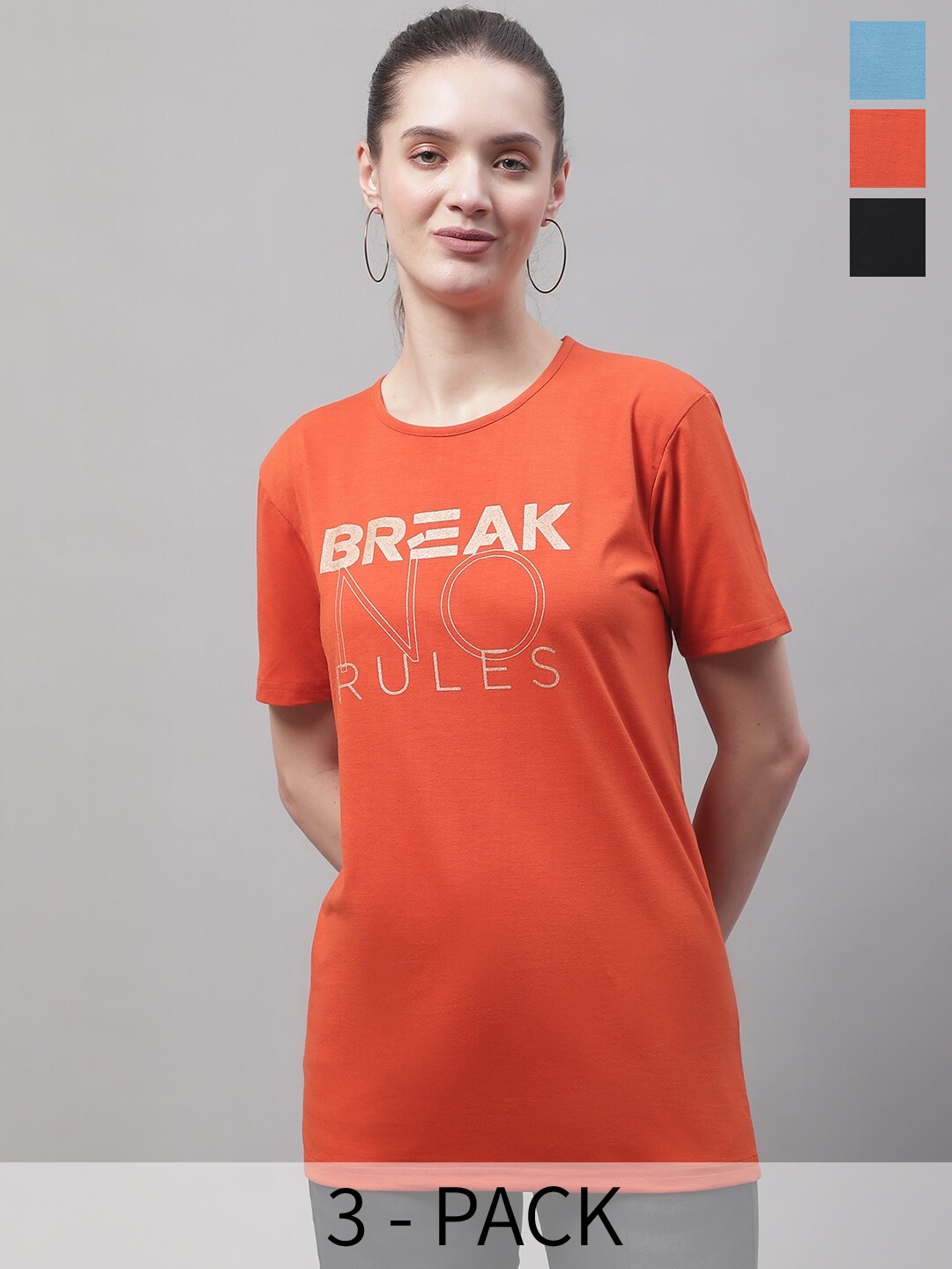 

MACK JONNEY Pack Of 3 Typography Printed Cotton T-shirt, Orange