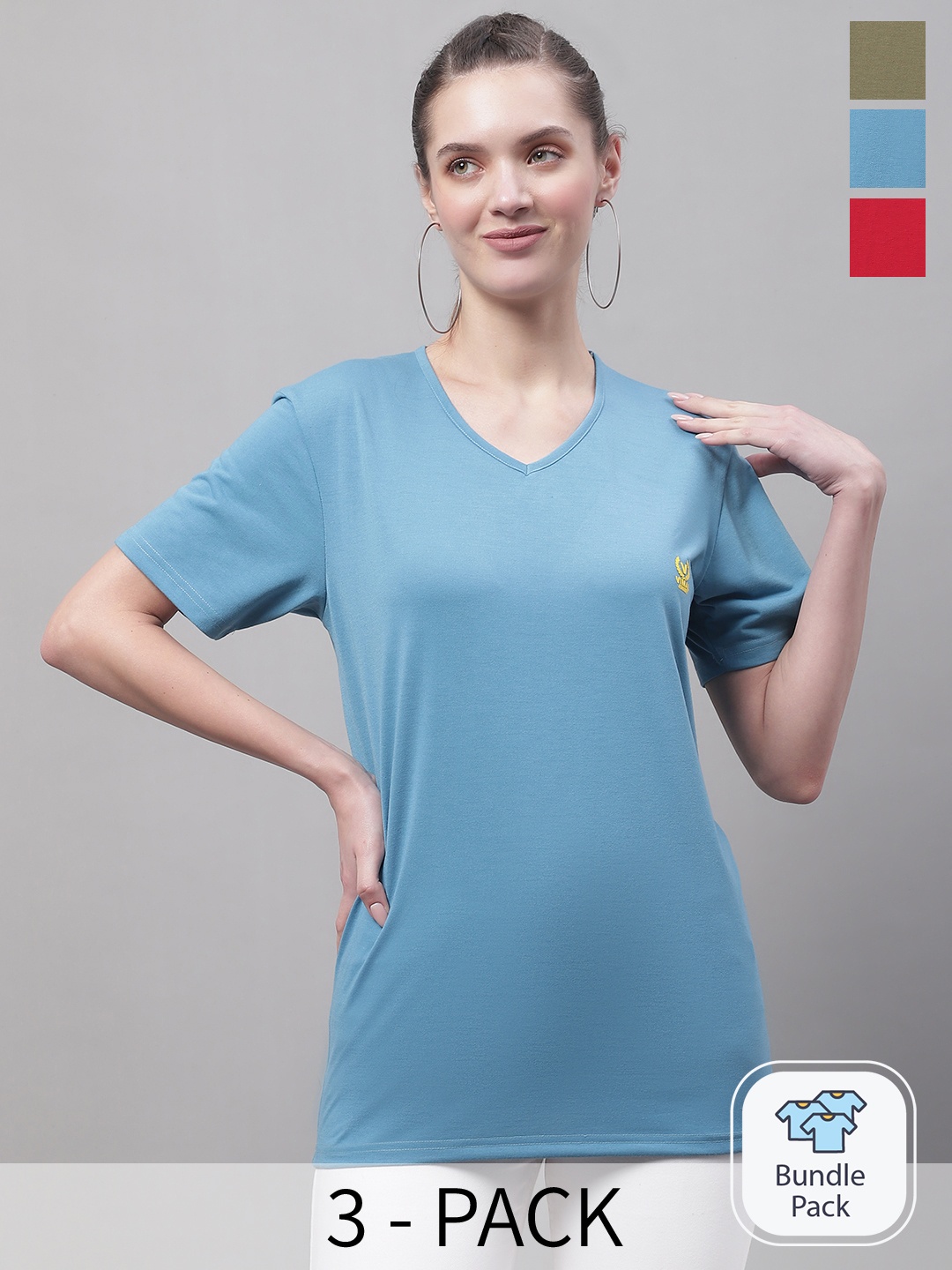 

VIMAL JONNEY Pack Of 3 V-Neck Cotton T-shirt, Blue