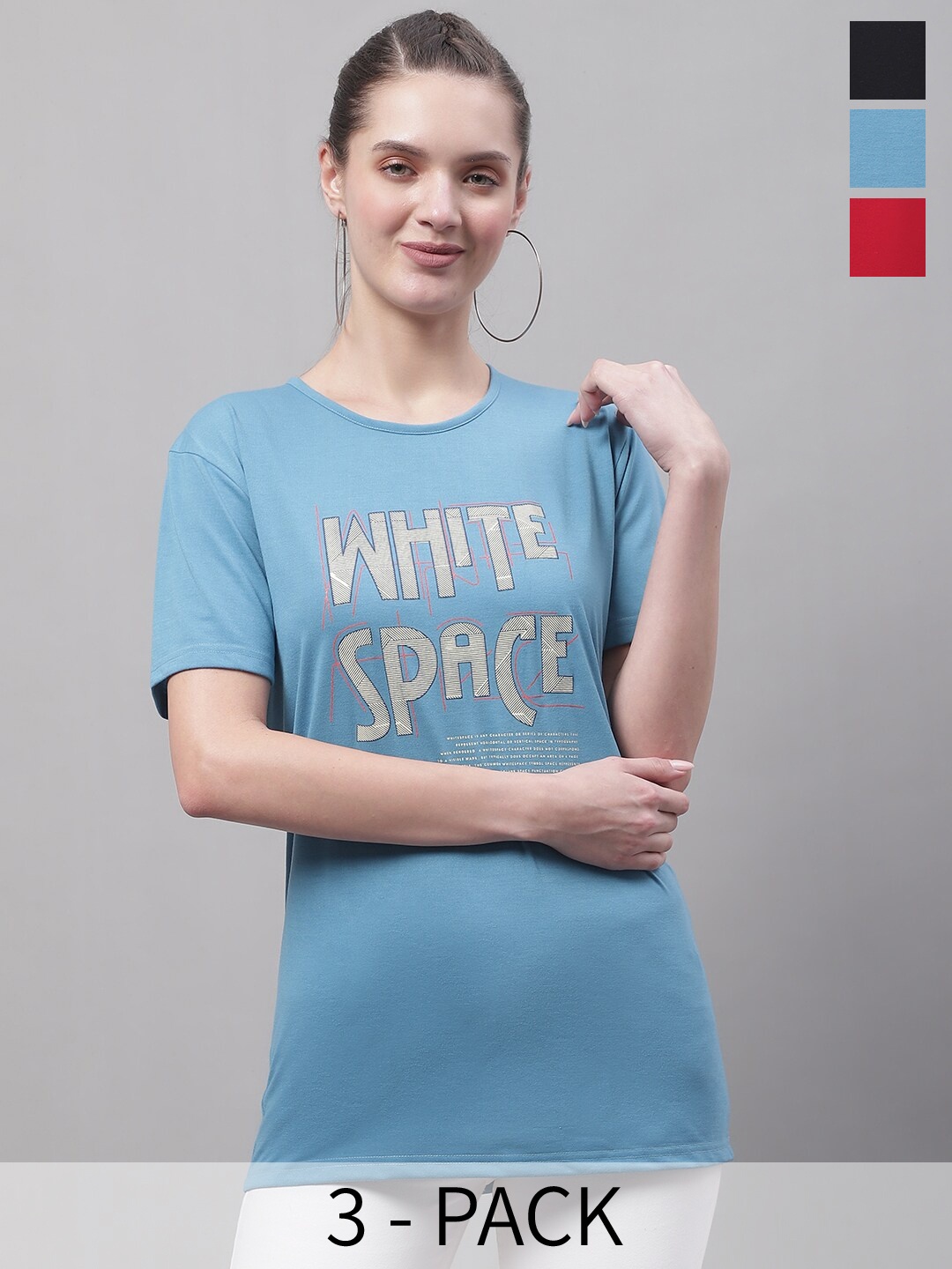 MACK JONNEY Pack Of 3 Typography Printed Cotton T-shirt, Blue