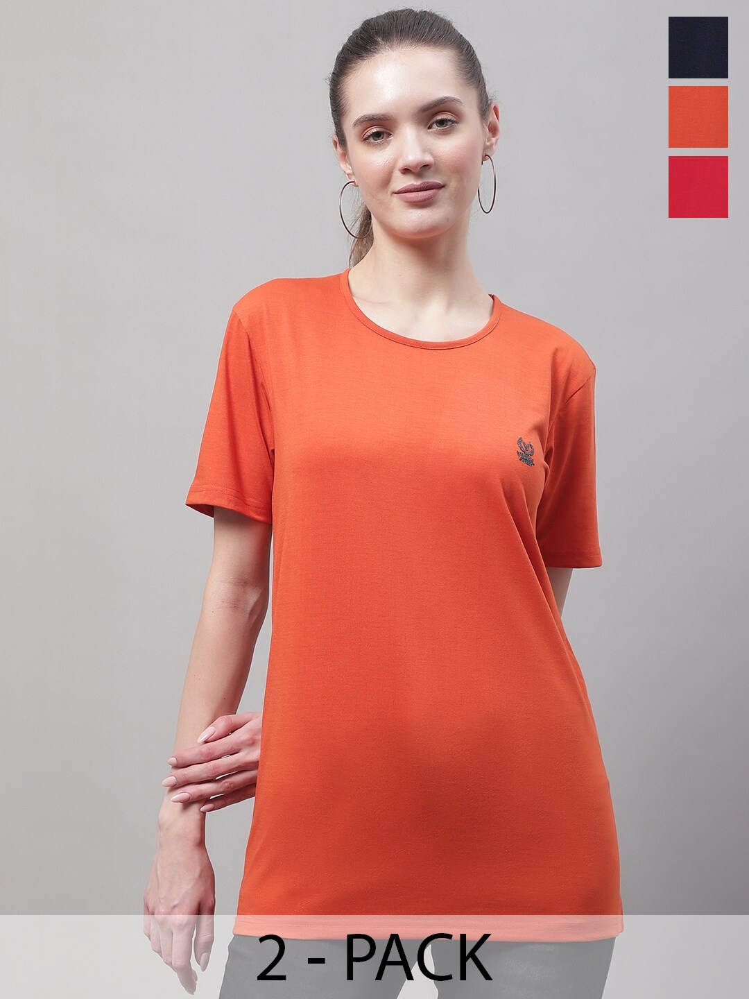 

MACK JONNEY Pack Of 3 Round Neck Cotton T-shirt, Orange
