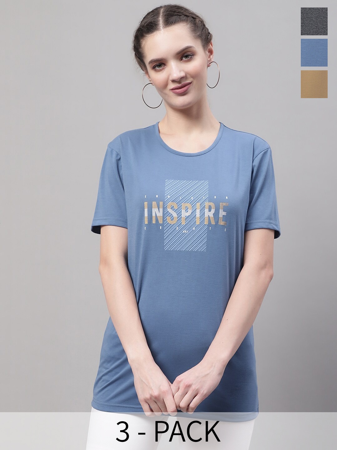 MACK JONNEY Pack Of 3 Typography Printed Cotton T-shirt, Blue