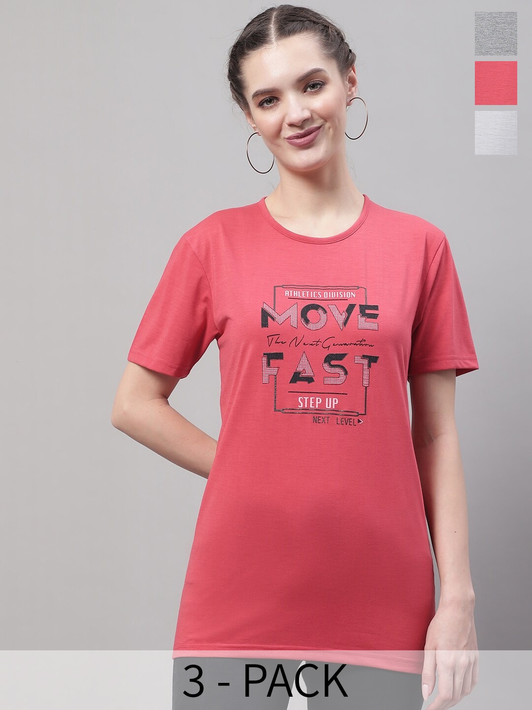 

MACK JONNEY Pack Of 3 Typography Printed Cotton T-shirt, Coral