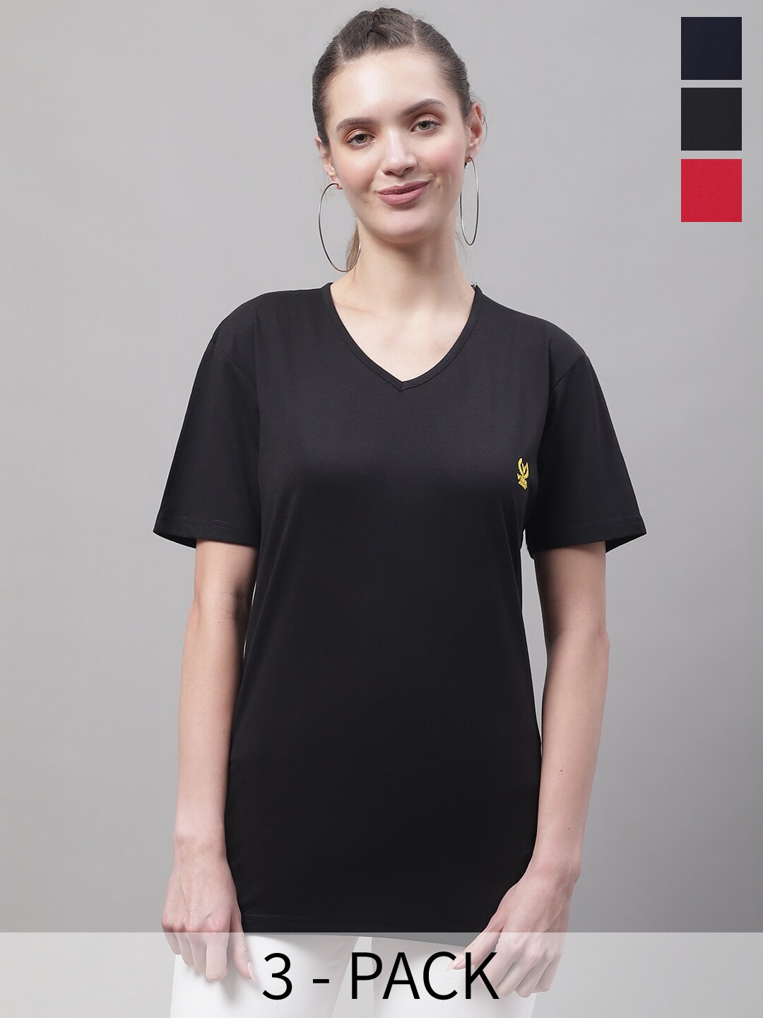 

MACK JONNEY Pack Of 3 V-Neck Cotton T-shirt, Black