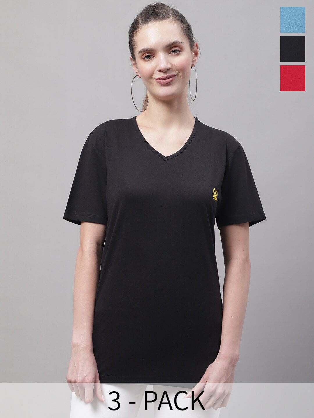 

MACK JONNEY Pack Of 3 V-Neck Cotton T-shirt, Black