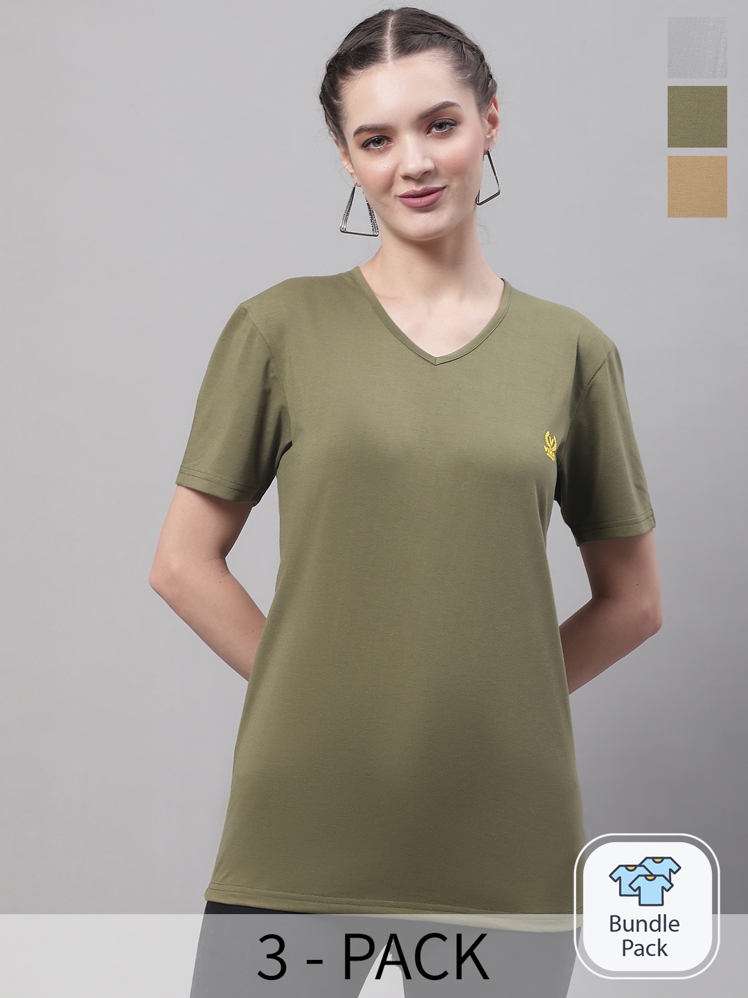 

MACK JONNEY Pack Of 3 V-Neck Cotton T-shirt, Olive