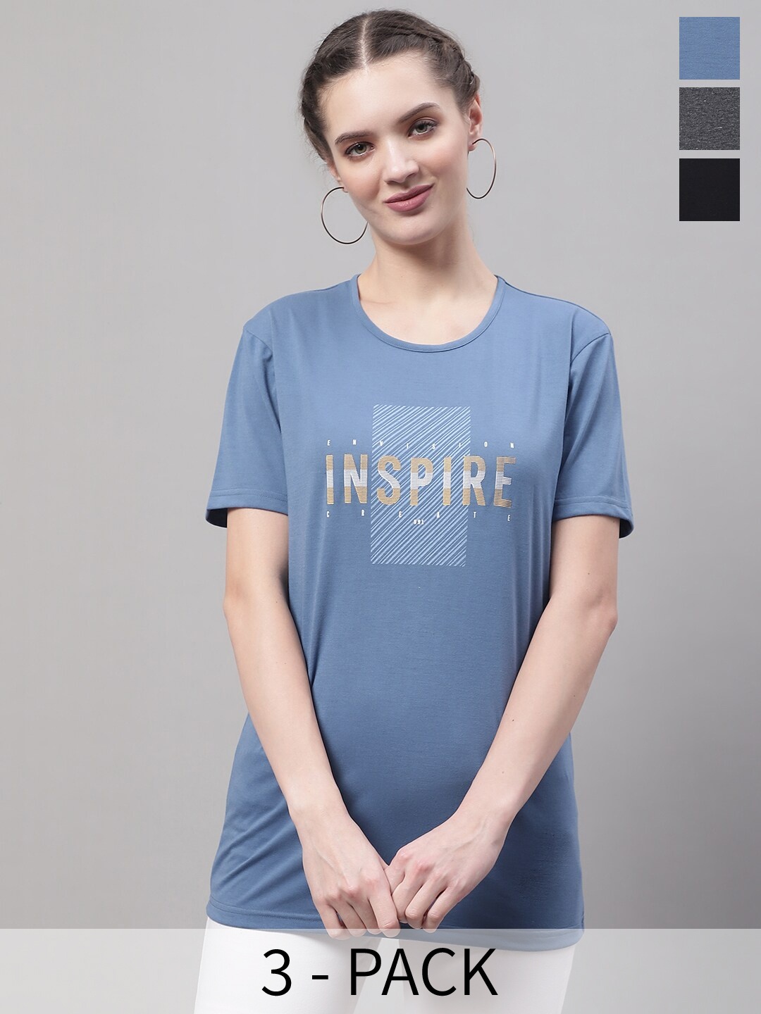 

MACK JONNEY Pack Of 3 Typography Printed Cotton T-shirt, Blue