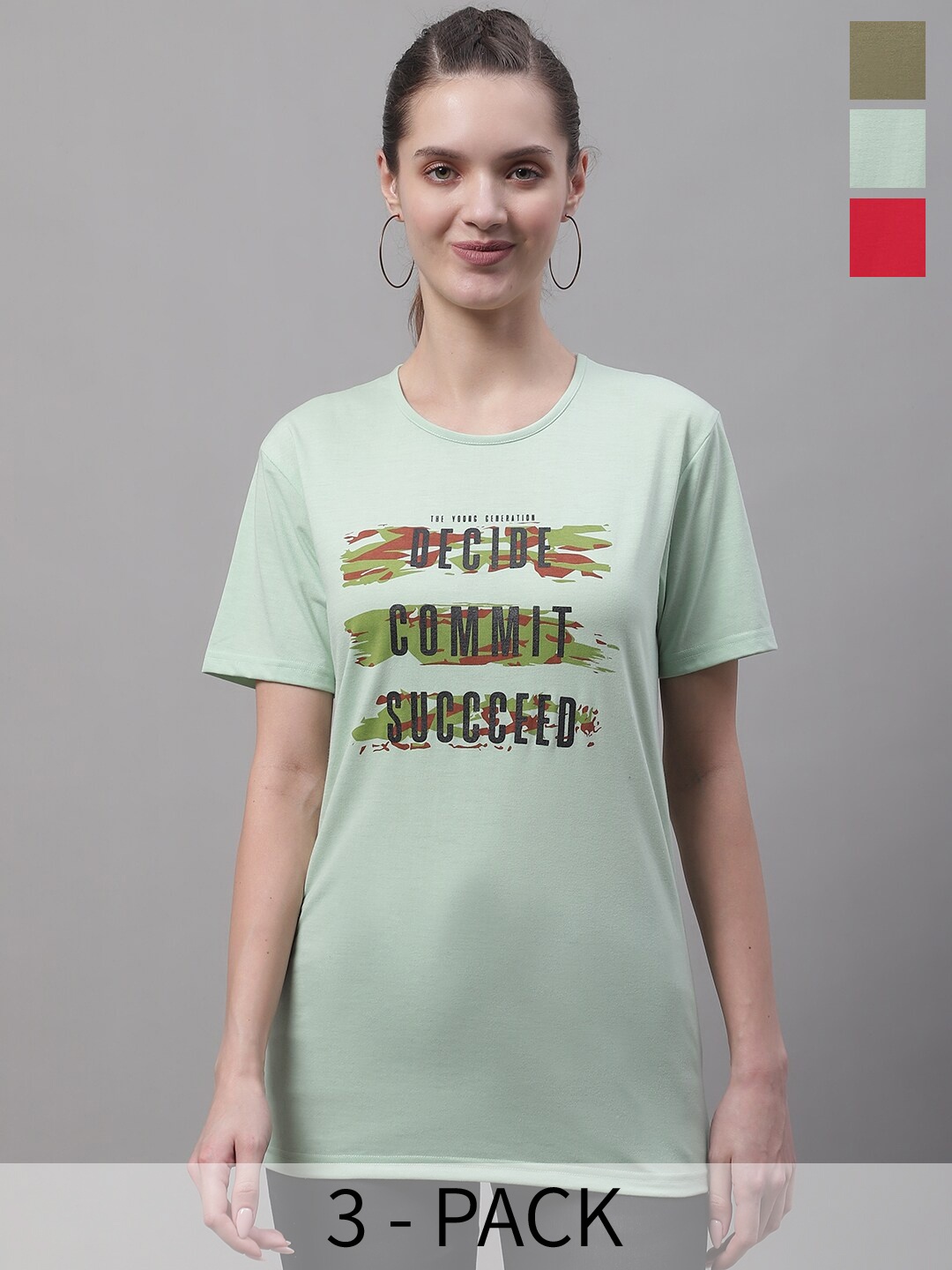

MACK JONNEY Pack Of 3 Typography Printed Cotton T-shirt, Sea green