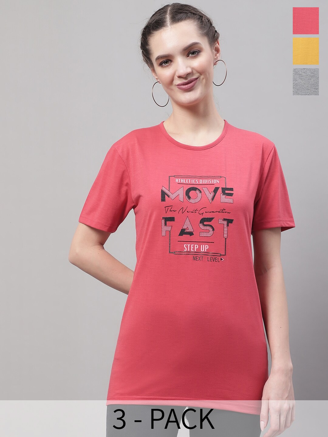 

MACK JONNEY Pack Of 3 Typography Printed Cotton T-shirt, Coral