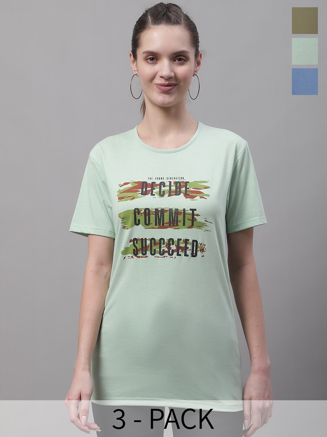 

MACK JONNEY Pack Of 3 Typography Printed Cotton T-shirt, Sea green