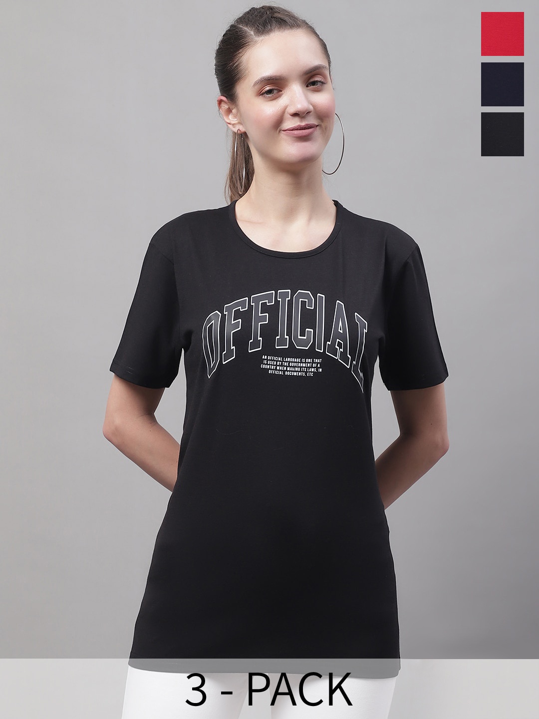 

MACK JONNEY Pack Of 3 Typography Printed Cotton T-shirt, Black