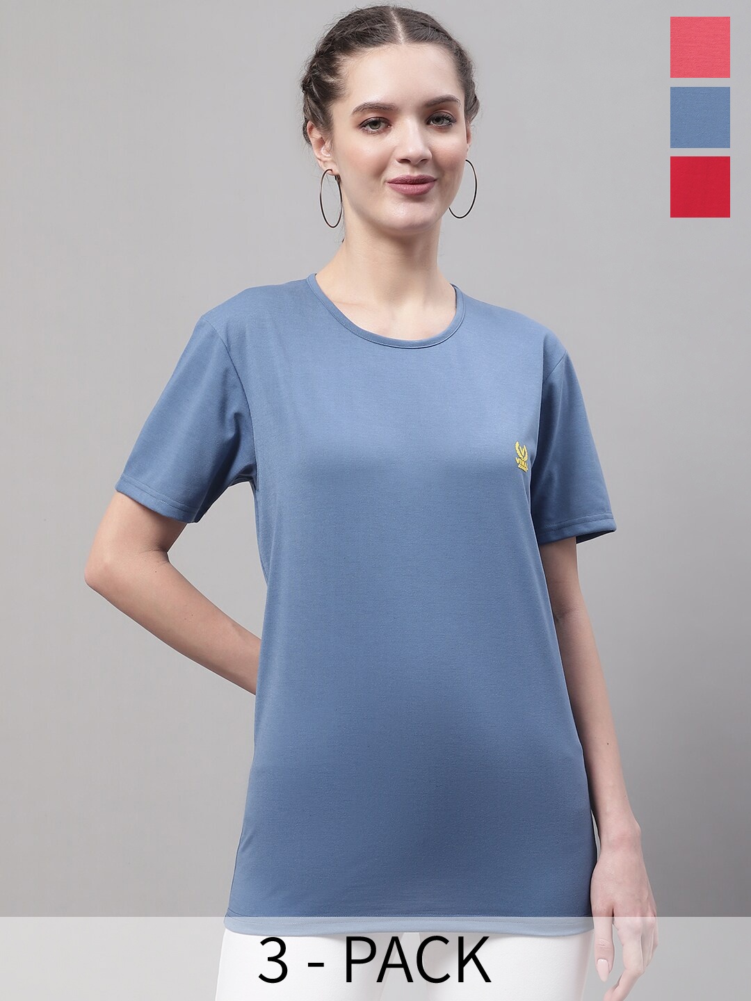 

VIMAL JONNEY Pack Of 3 Round Neck Cotton T-shirt, Blue