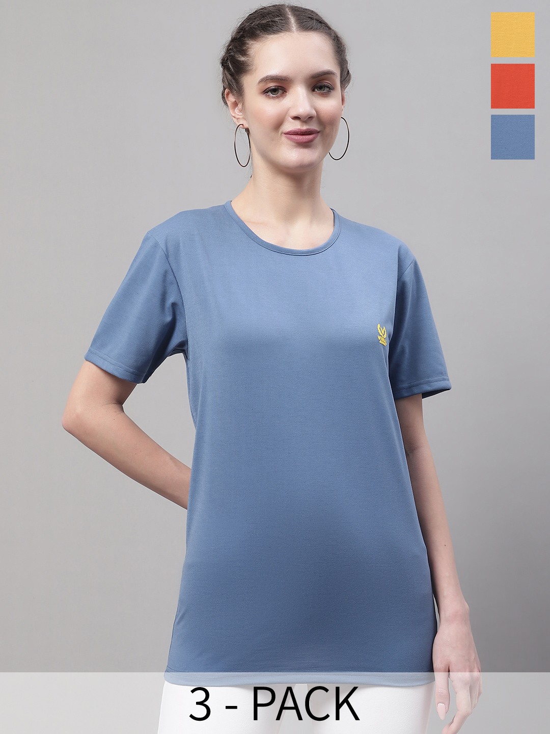 

VIMAL JONNEY Pack Of 3 Round Neck Cotton T-shirt, Blue