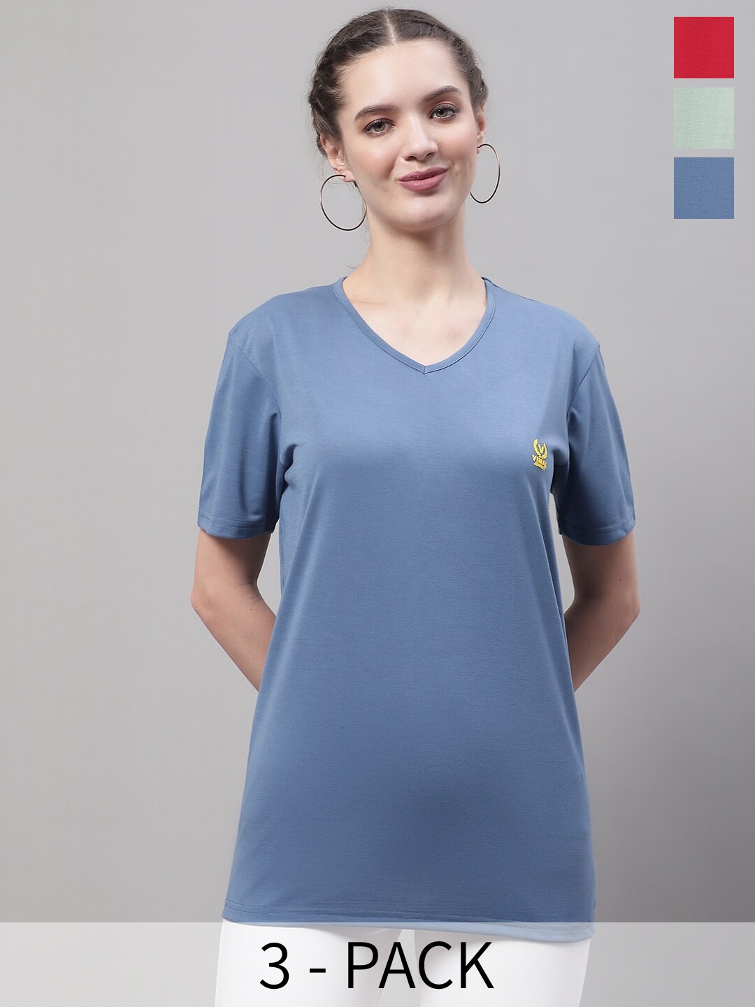 

VIMAL JONNEY Pack Of 3 V-Neck Cotton T-shirt, Blue