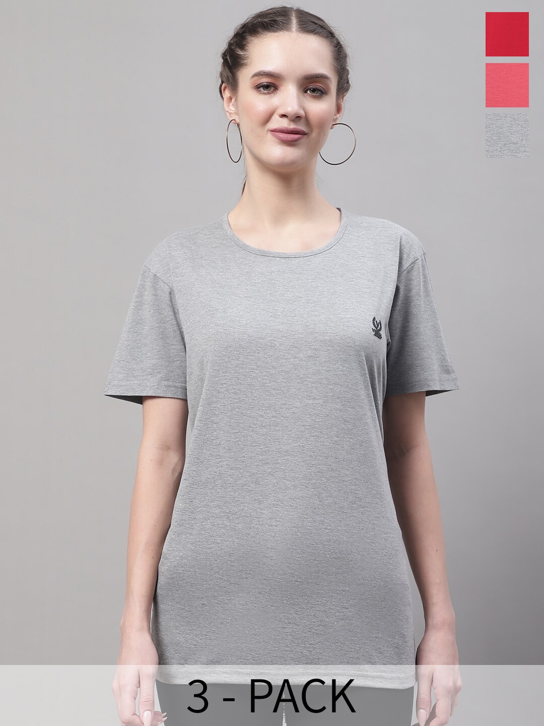 

VIMAL JONNEY Pack Of 3 Round Neck Cotton T-shirt, Grey