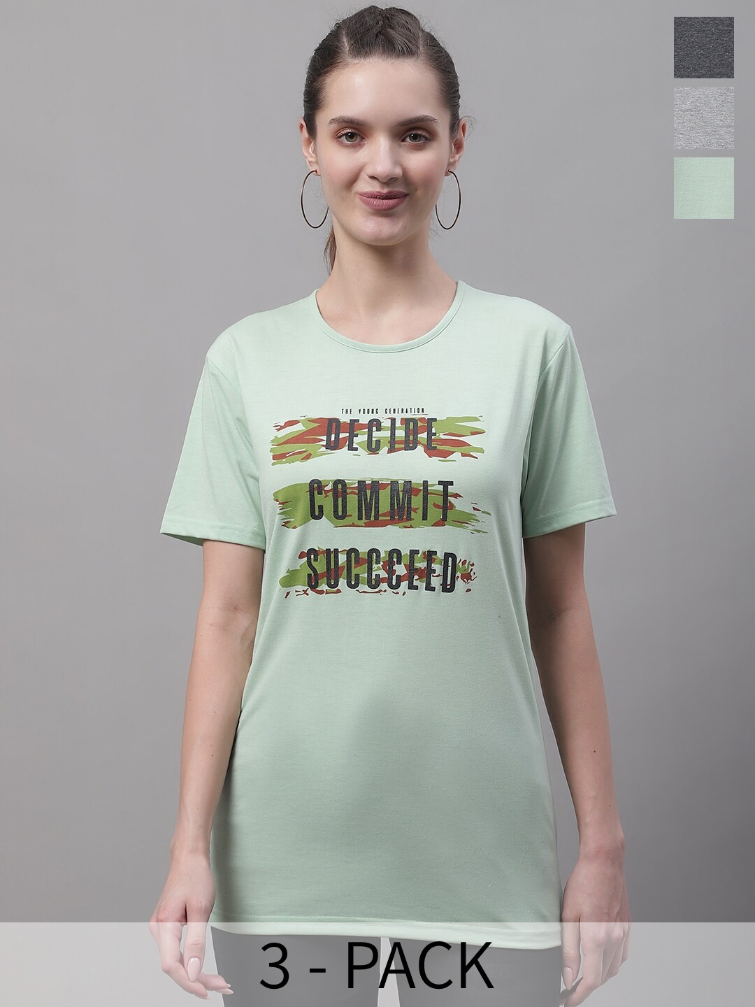 

MACK JONNEY Pack Of 3 Typography Printed Cotton T-shirt, Sea green