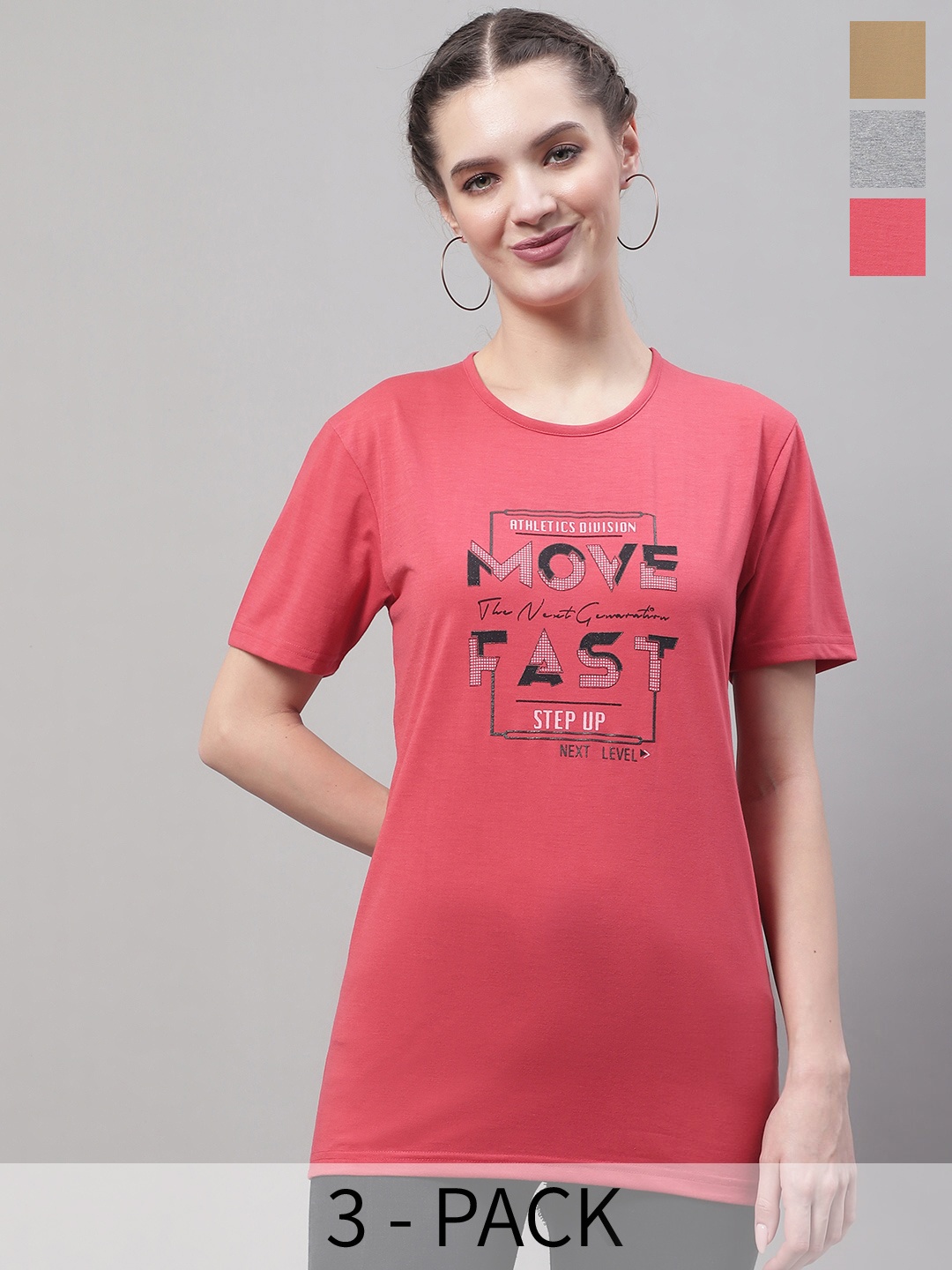 

MACK JONNEY Pack Of 3 Typography Printed Cotton T-shirt, Coral