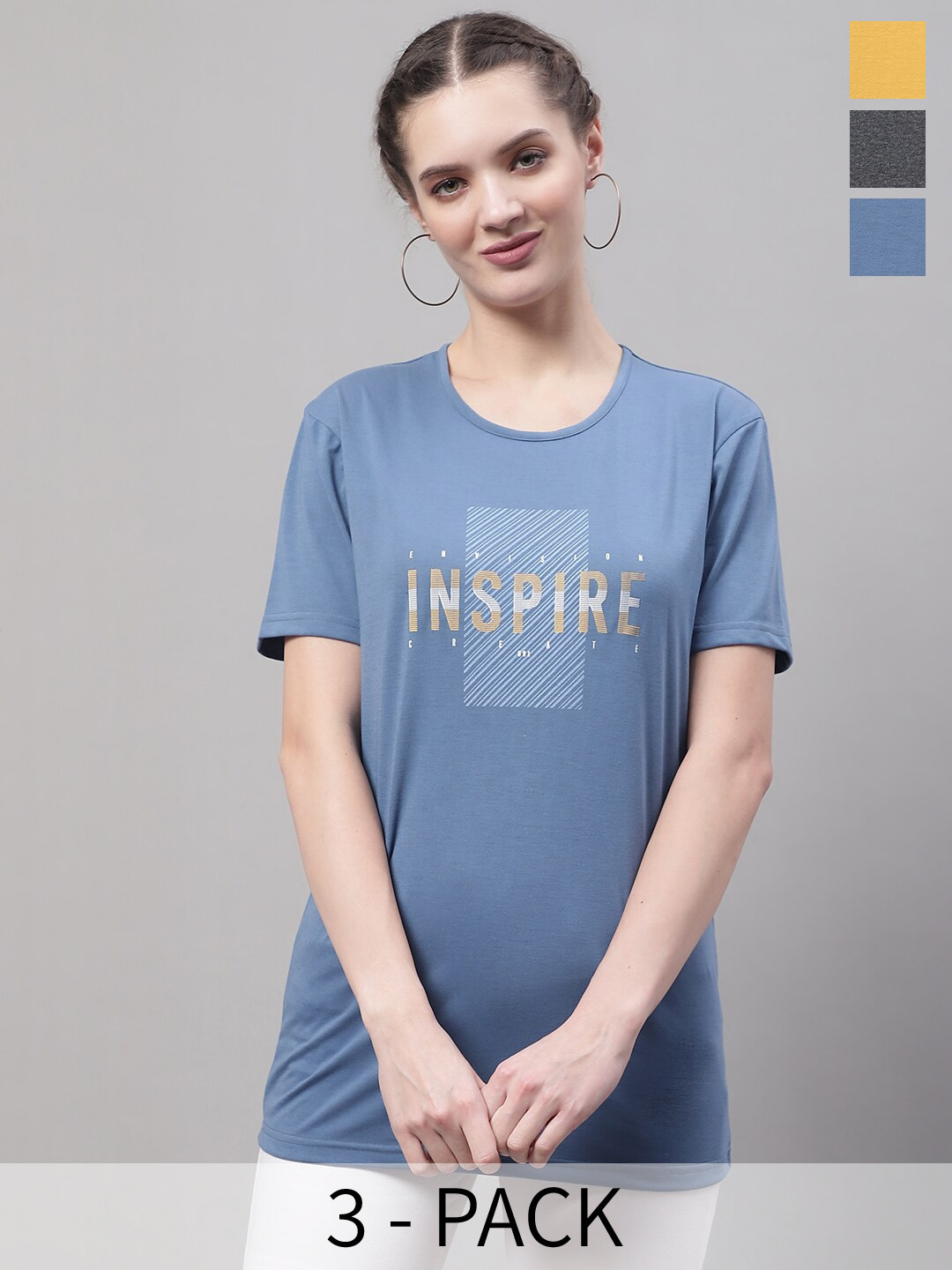 

MACK JONNEY Pack Of 3 Typography Printed Cotton T-shirt, Blue