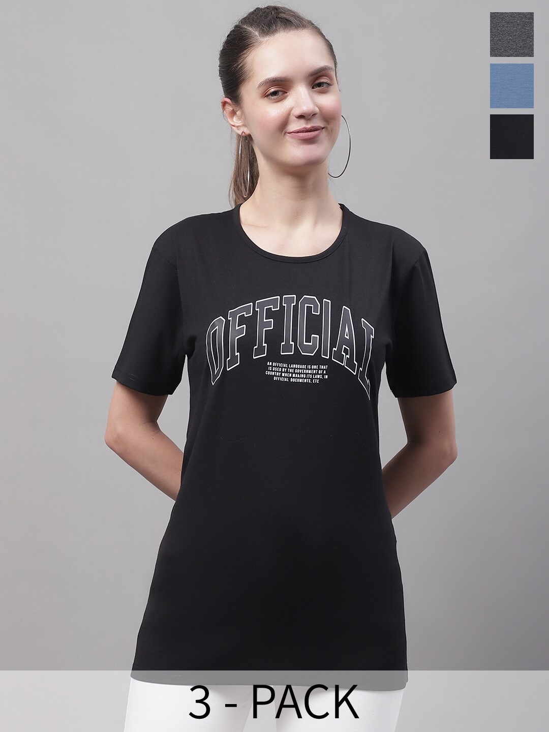 

MACK JONNEY Pack Of 3 Typography Printed Cotton T-shirt, Black