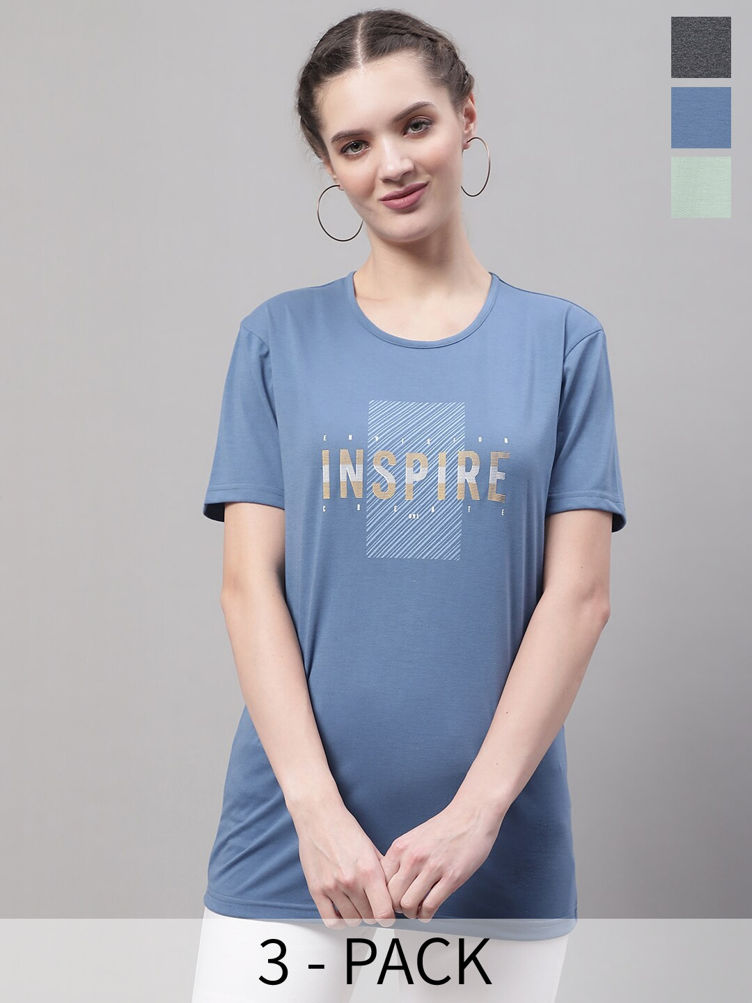 

MACK JONNEY Pack Of 3 Typography Printed Cotton T-shirt, Blue