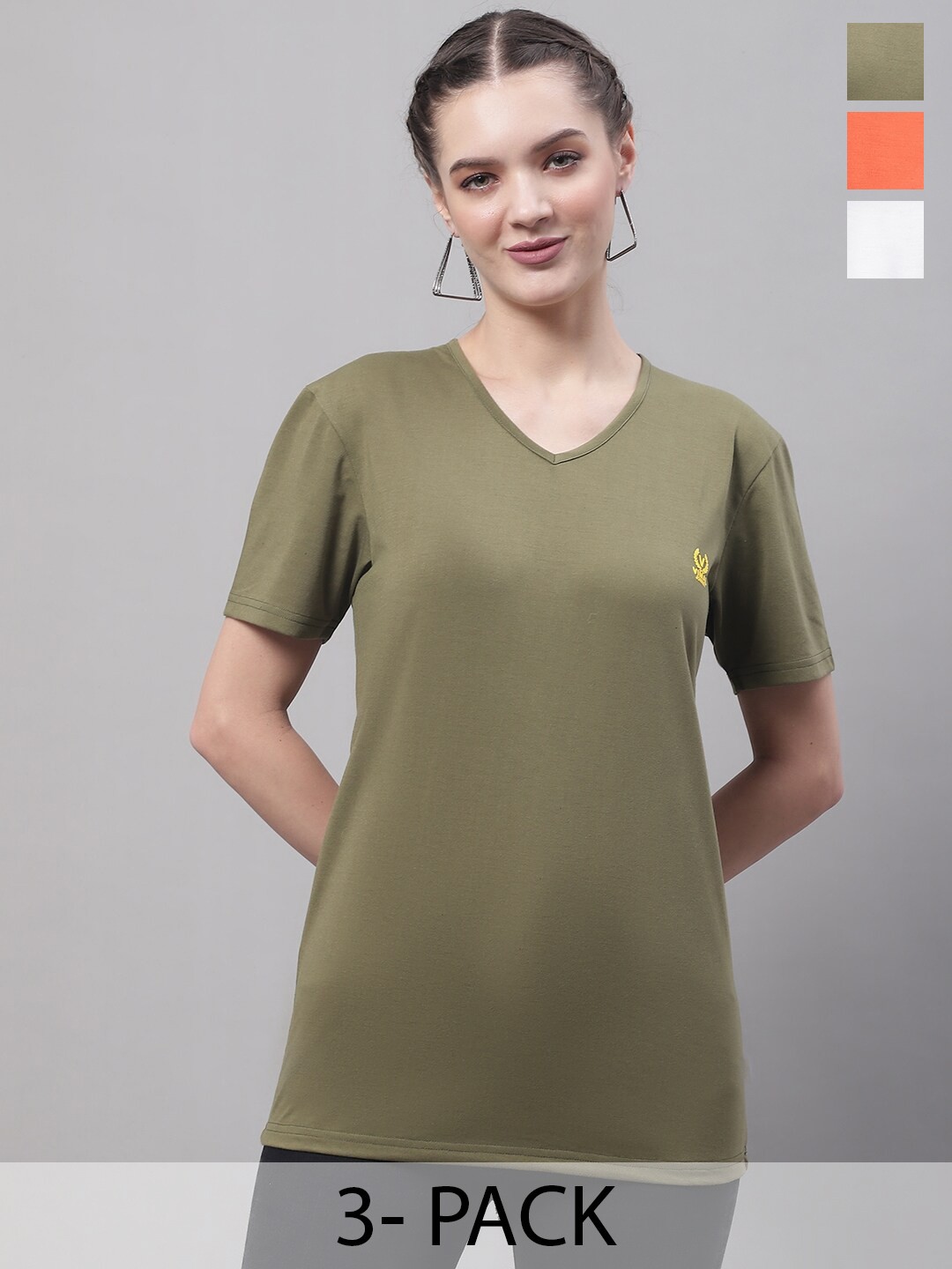 

MACK JONNEY Pack Of 3 V-Neck Cotton T-shirt, Olive