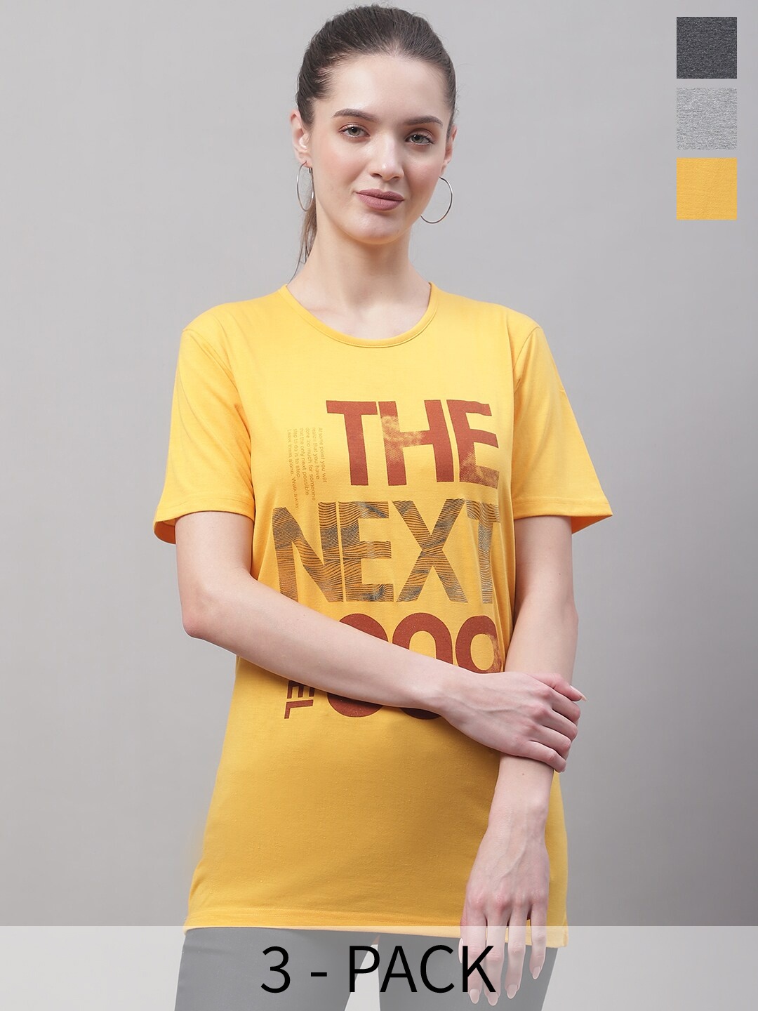 

MACK JONNEY Pack Of 3 Typography Printed Cotton T-shirt, Yellow