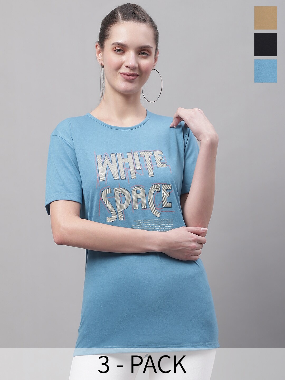 

MACK JONNEY Pack Of 3 Printed Round Neck Cotton T-shirt, Blue