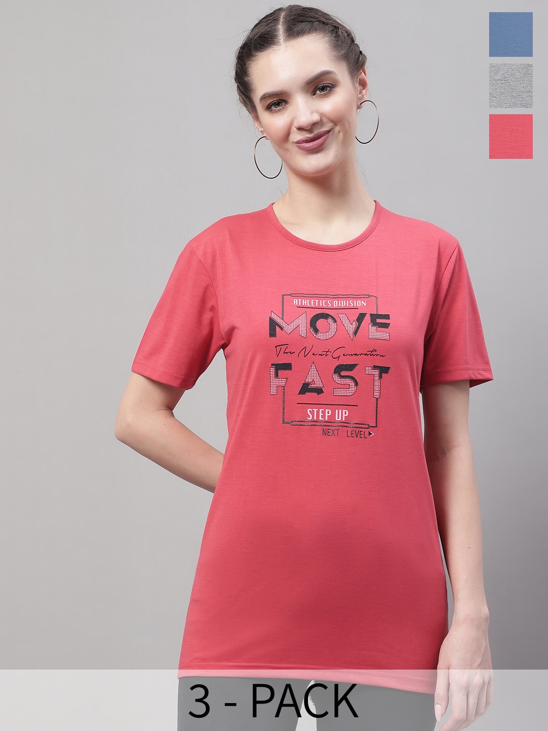 

MACK JONNEY Pack Of 3 Printed Round Neck Cotton T-shirt, Pink