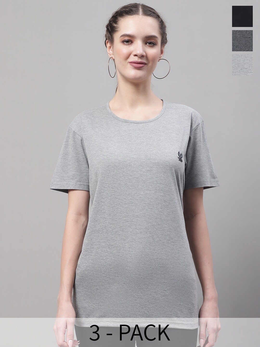 

MACK JONNEY Pack Of 3 Round Neck Cotton T-shirt, Grey