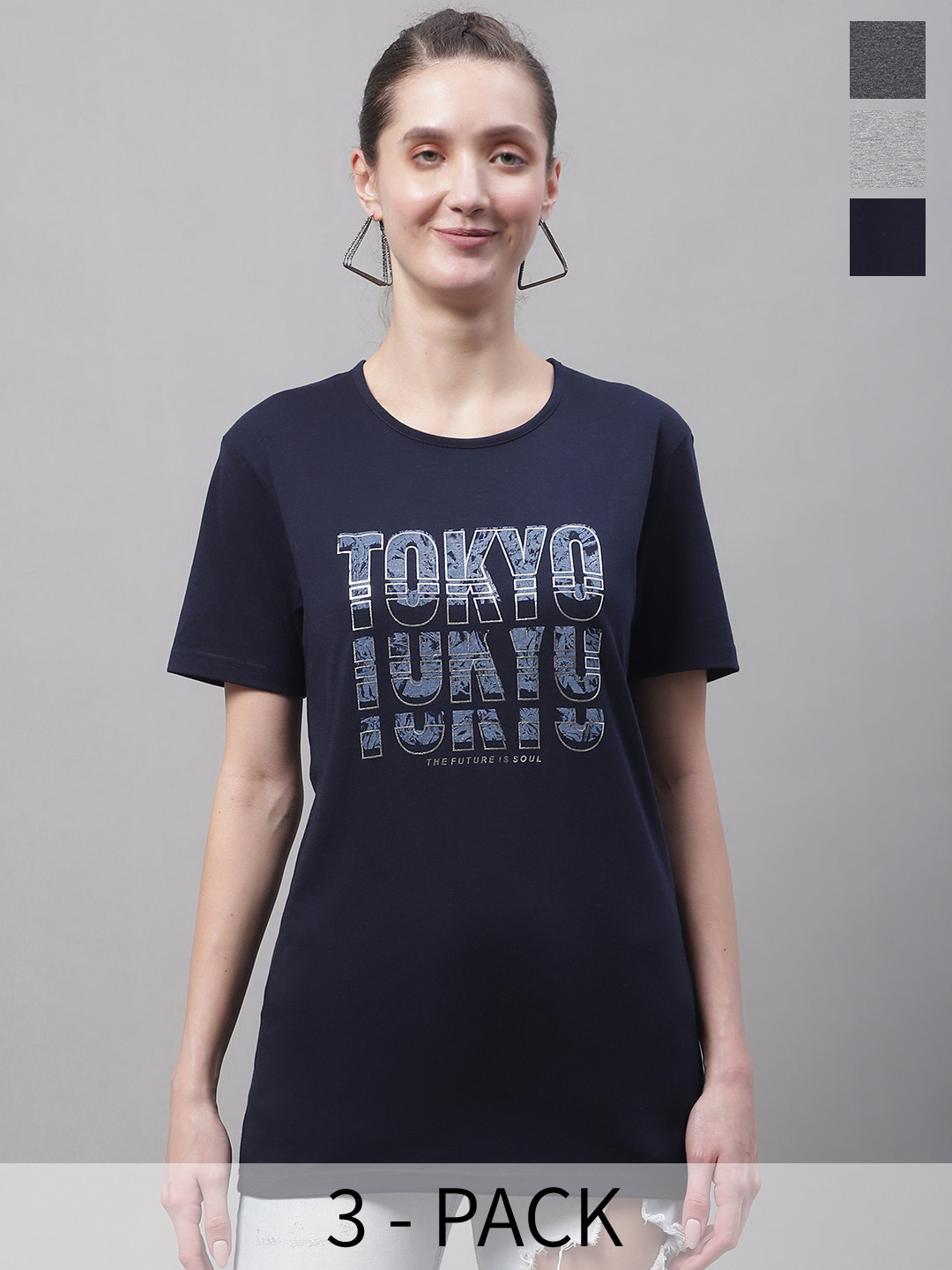 

MACK JONNEY Pack Of 3 Printed Round Neck Cotton T-shirt, Navy blue