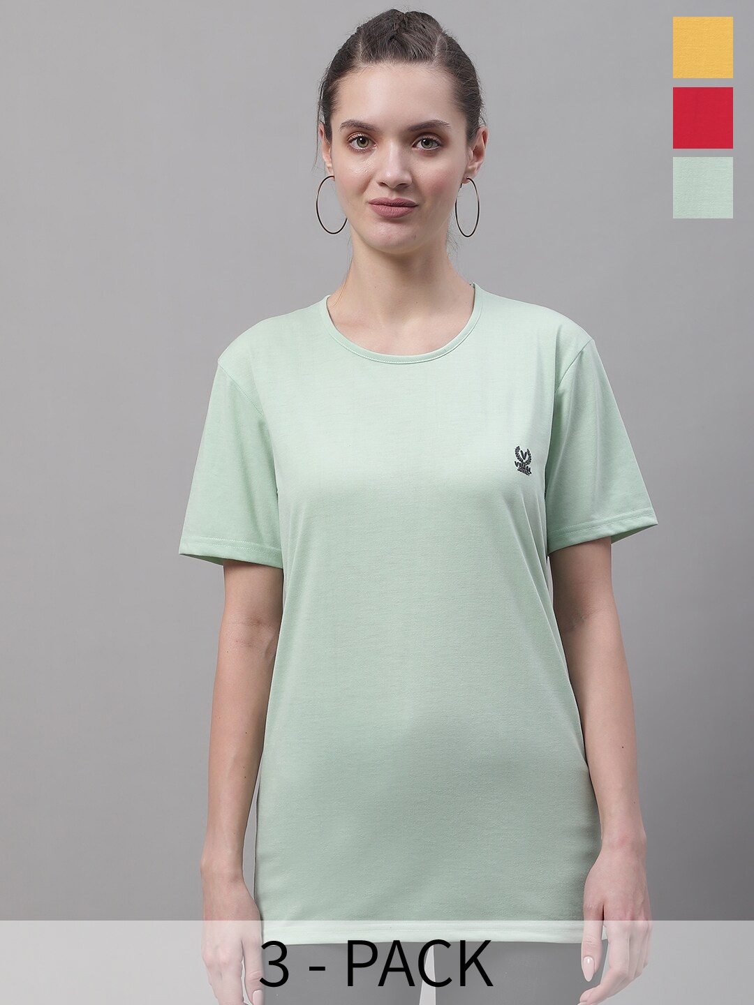 

VIMAL JONNEY Pack Of 3 Round Neck Cotton T-shirt, Green