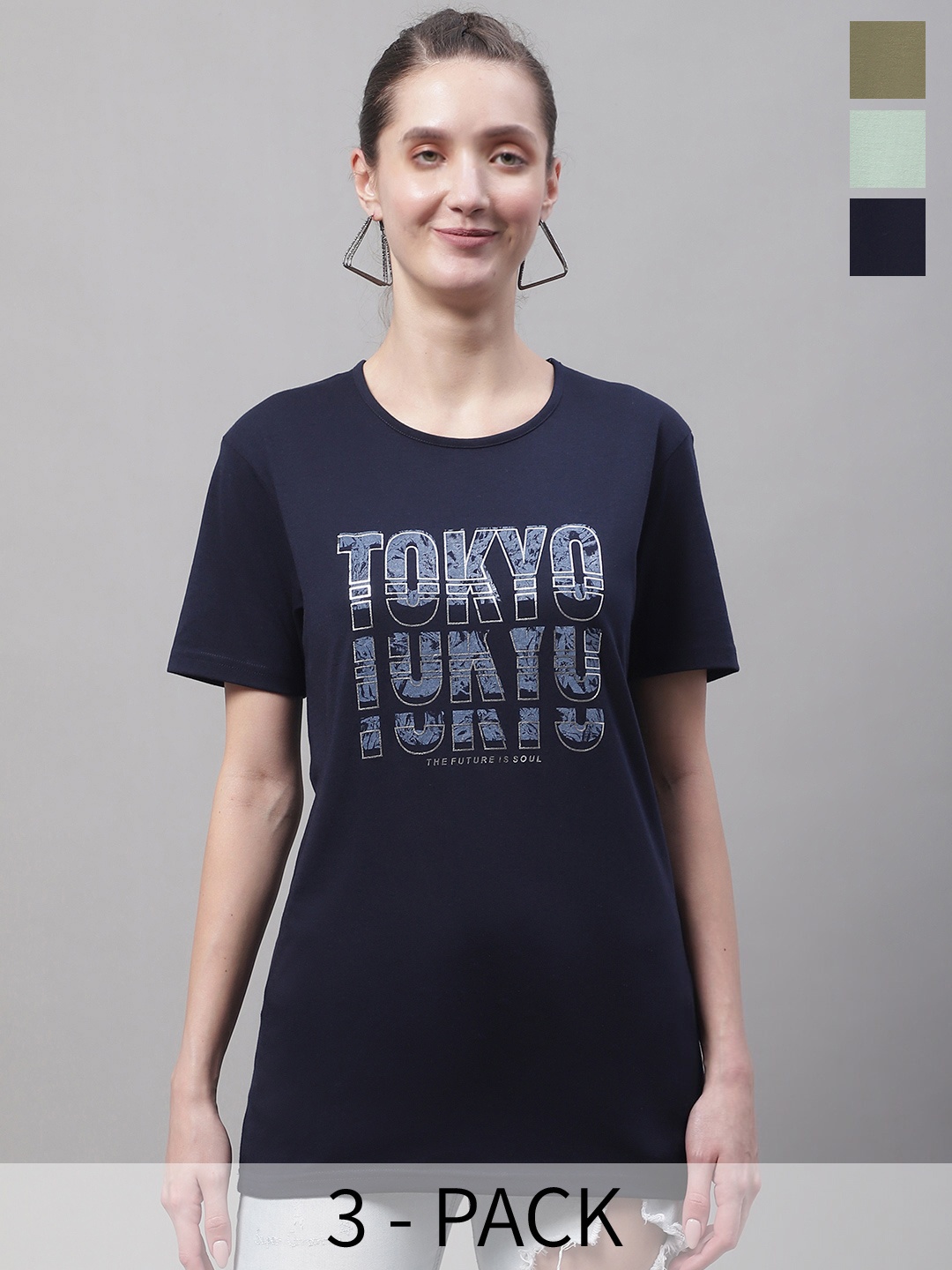 

MACK JONNEY Pack Of 3 Printed Round Neck Cotton T-shirt, Navy blue